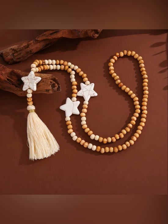 unbranded Jewelry - Star Natural Round Wooden Handmade Bohemian Tassel Necklace Boho